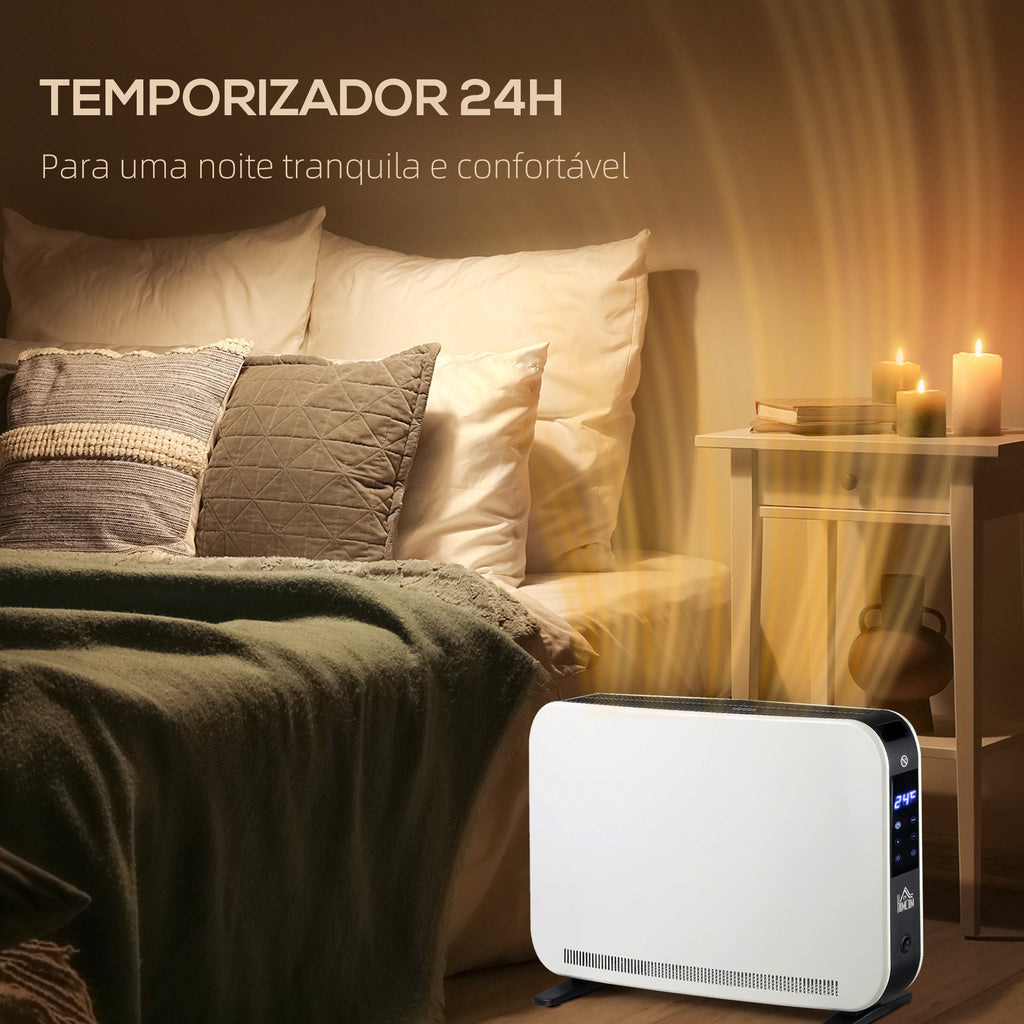 Aquecedor Elétrico 1830-2180W Aquecedor para Casa de Banho com 3 Modos de Aquecimento Ecrã Táctil LED Termóstato Regulável Temporizador e Proteção Contra Sobreaquecimento para 12-18 ㎡ Branco