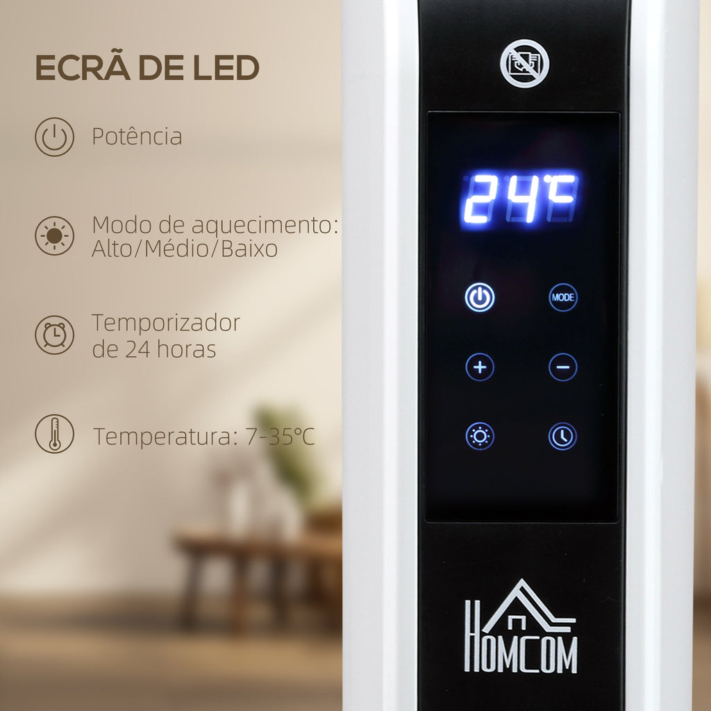 Aquecedor Elétrico 1830-2180W Aquecedor para Casa de Banho com 3 Modos de Aquecimento Ecrã Táctil LED Termóstato Regulável Temporizador e Proteção Contra Sobreaquecimento para 12-18 ㎡ Branco