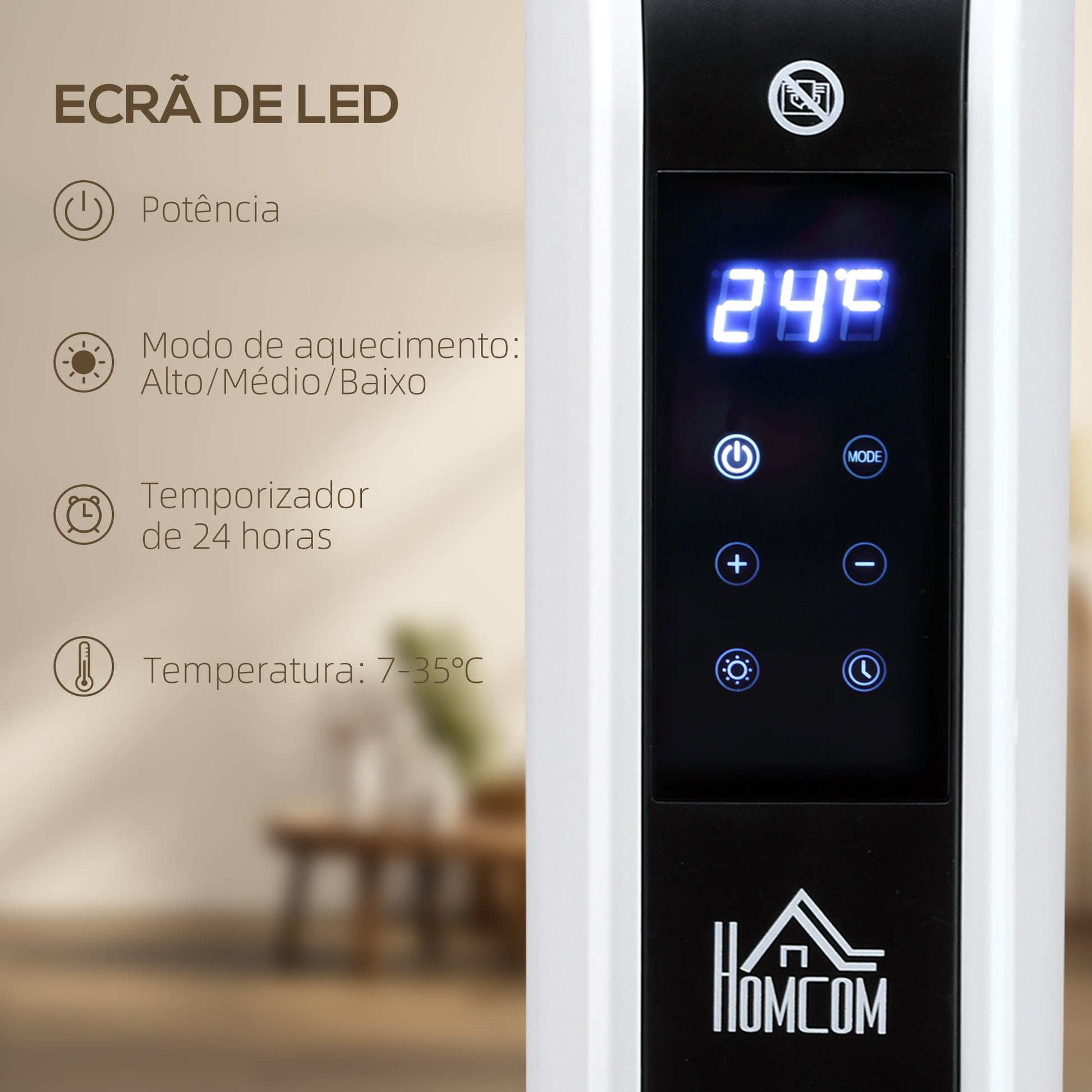 Aquecedor Elétrico 1830-2180W Aquecedor para Casa de Banho com 3 Modos de Aquecimento Ecrã Táctil LED Termóstato Regulável Temporizador e Proteção Contra Sobreaquecimento para 12-18 ㎡ Branco
