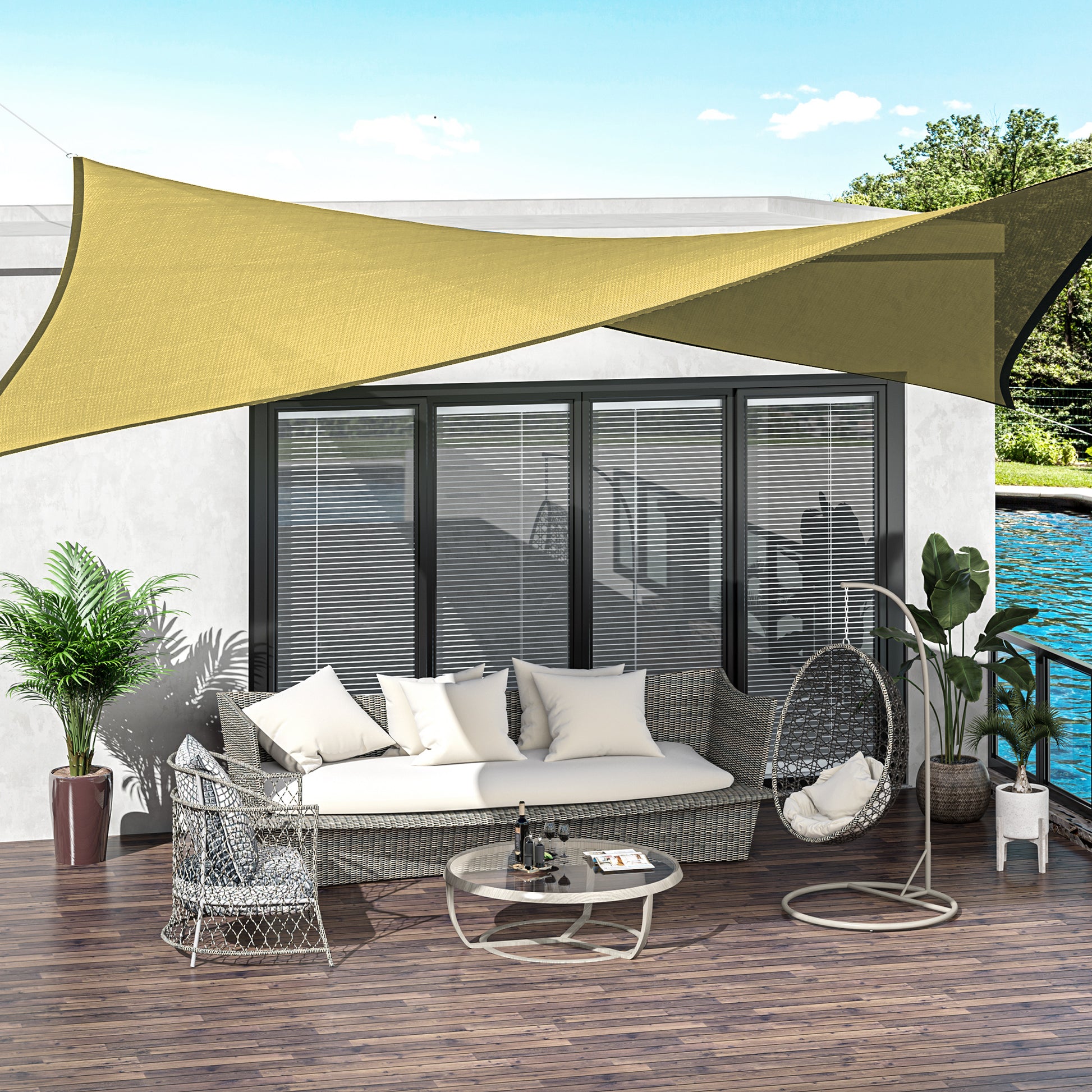 Vela de Sombra Retangular 4x6 m Toldo Vela de HDPE com Anéis de Aço Inoxidável e Cordas para Jardim Pátio Bege