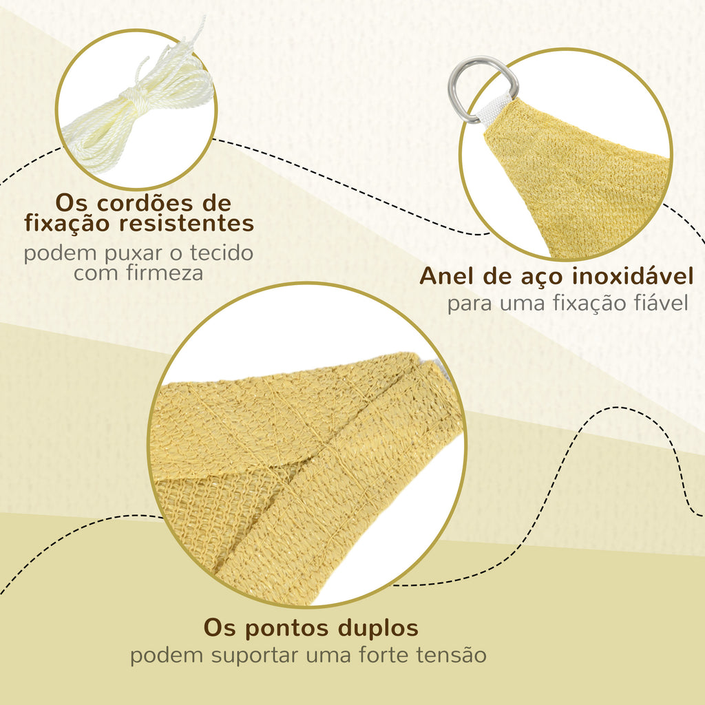 Vela de Sombra Retangular 4x6 m Toldo Vela de HDPE com Anéis de Aço Inoxidável e Cordas para Jardim Pátio Bege