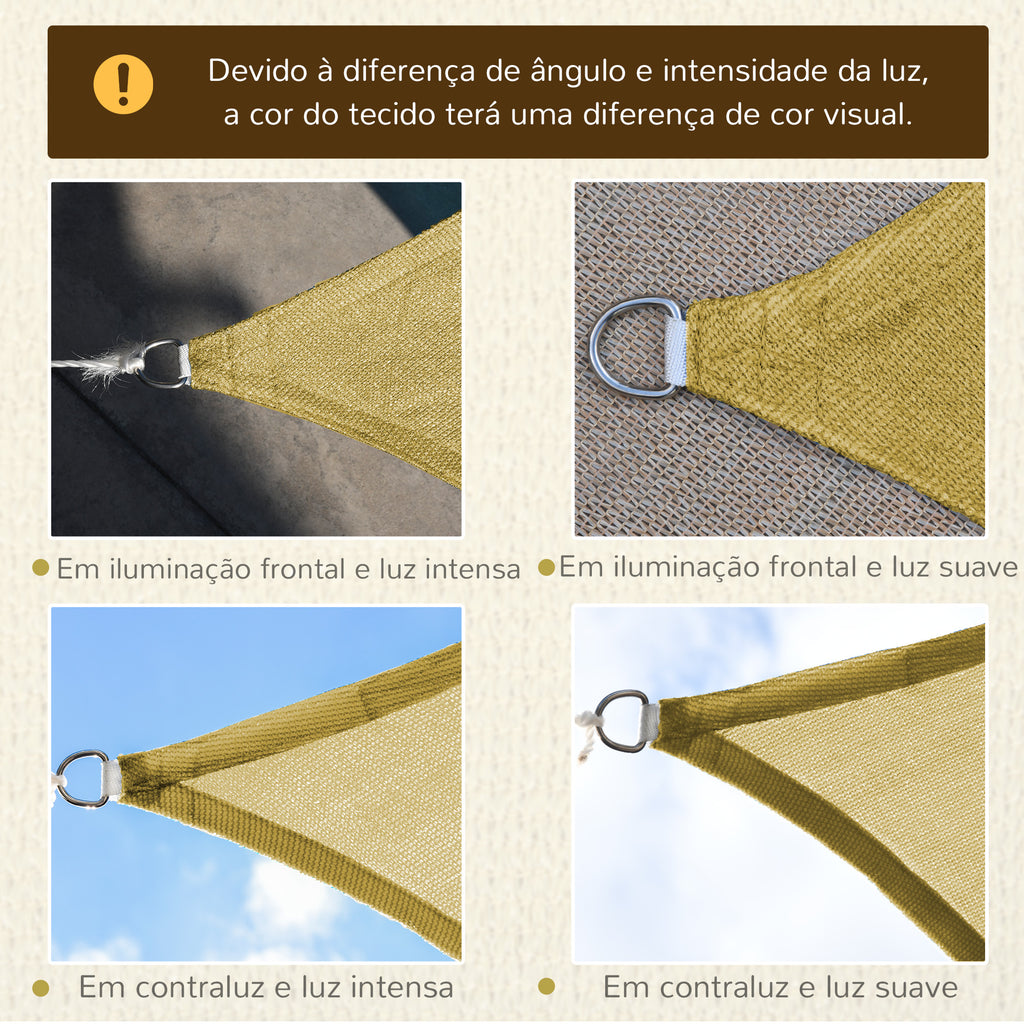 Vela de Sombra Retangular 4x6 m Toldo Vela de HDPE com Anéis de Aço Inoxidável e Cordas para Jardim Pátio Bege
