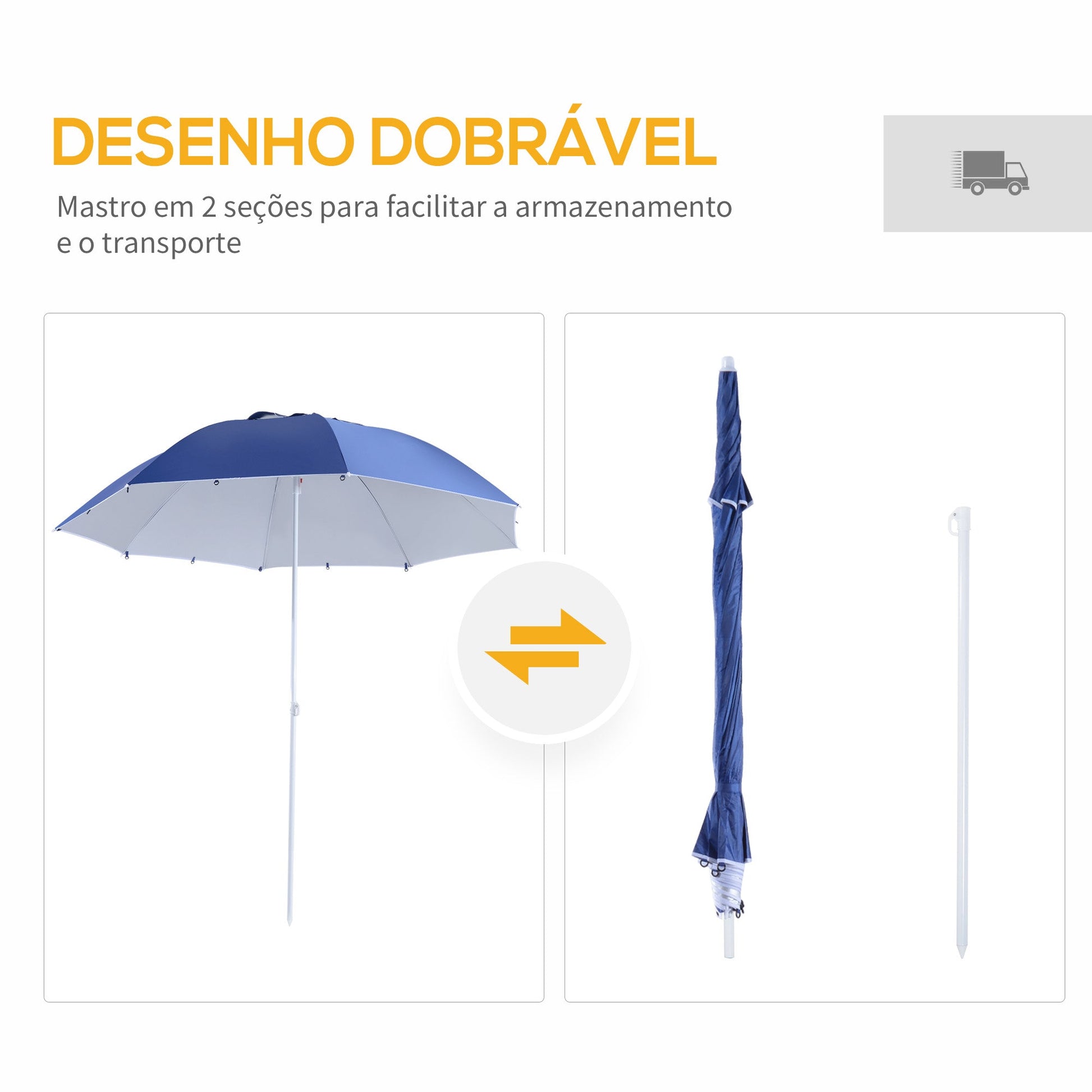 Chapéu de Sol de Praia com Painéis Laterais Tipo Tenda Chapéu de Sol para Praia com Proteção UV Φ210x222cm Azul