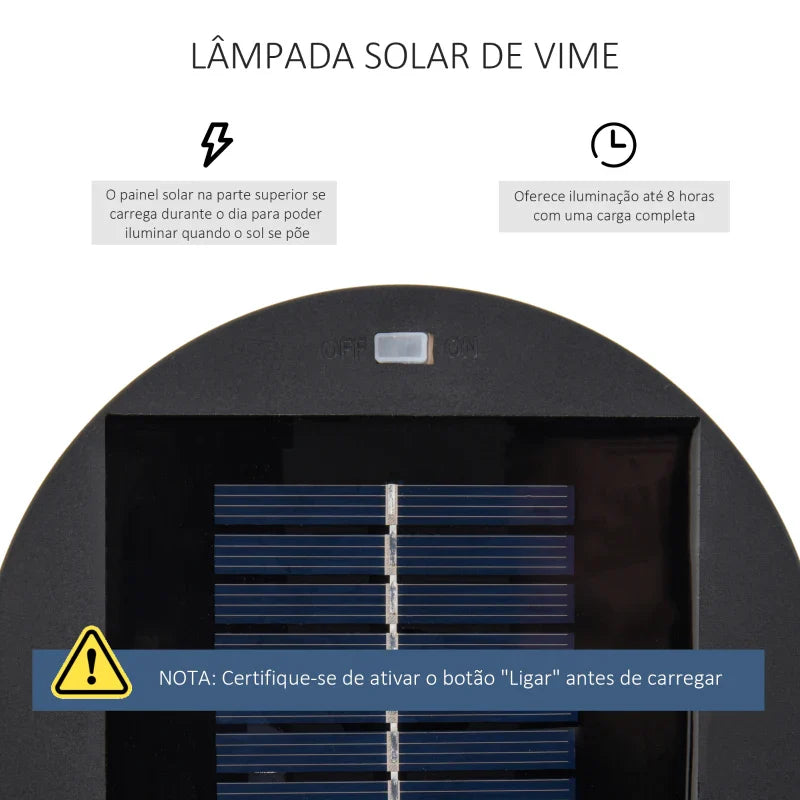 Candeeiro Solar de Jardim em Vime – Ø21,5x61 cm – Castanho – Design Natura – Iluminação LED Automática