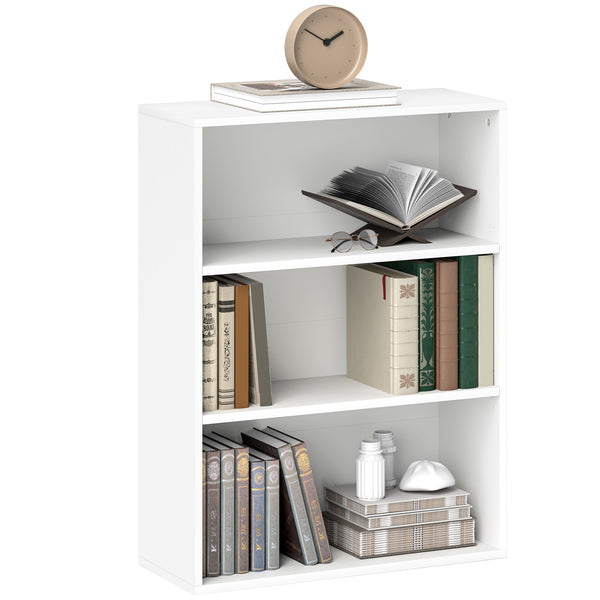 Estante de 3 Níveis Estante para Livros com 2 Prateleiras Ajustáveis para Sala de Estar Escritório Quarto 60x24x80 cm Branco