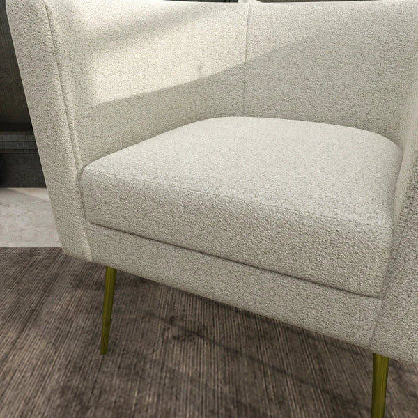 Poltrona Sala de Estar Individual Estofada com Apoio para a Cabeça e Pés de Metal para Dormitório Escritório Carga Máxima 125 kg 71x65x90 cm Creme