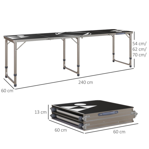 Mesa de Exterior Portátil Mesa de Piquenique Dobrável com Altura Ajustável em 3 Níveis e Pés de Alumínio para Jardim Campismo 240x60x54-70 cm Preto e Prata