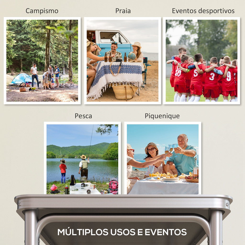 Mesa de Exterior Portátil Mesa de Piquenique Dobrável com Altura Ajustável em 3 Níveis e Pés de Alumínio para Jardim Campismo 240x60x54-70 cm Preto e Prata
