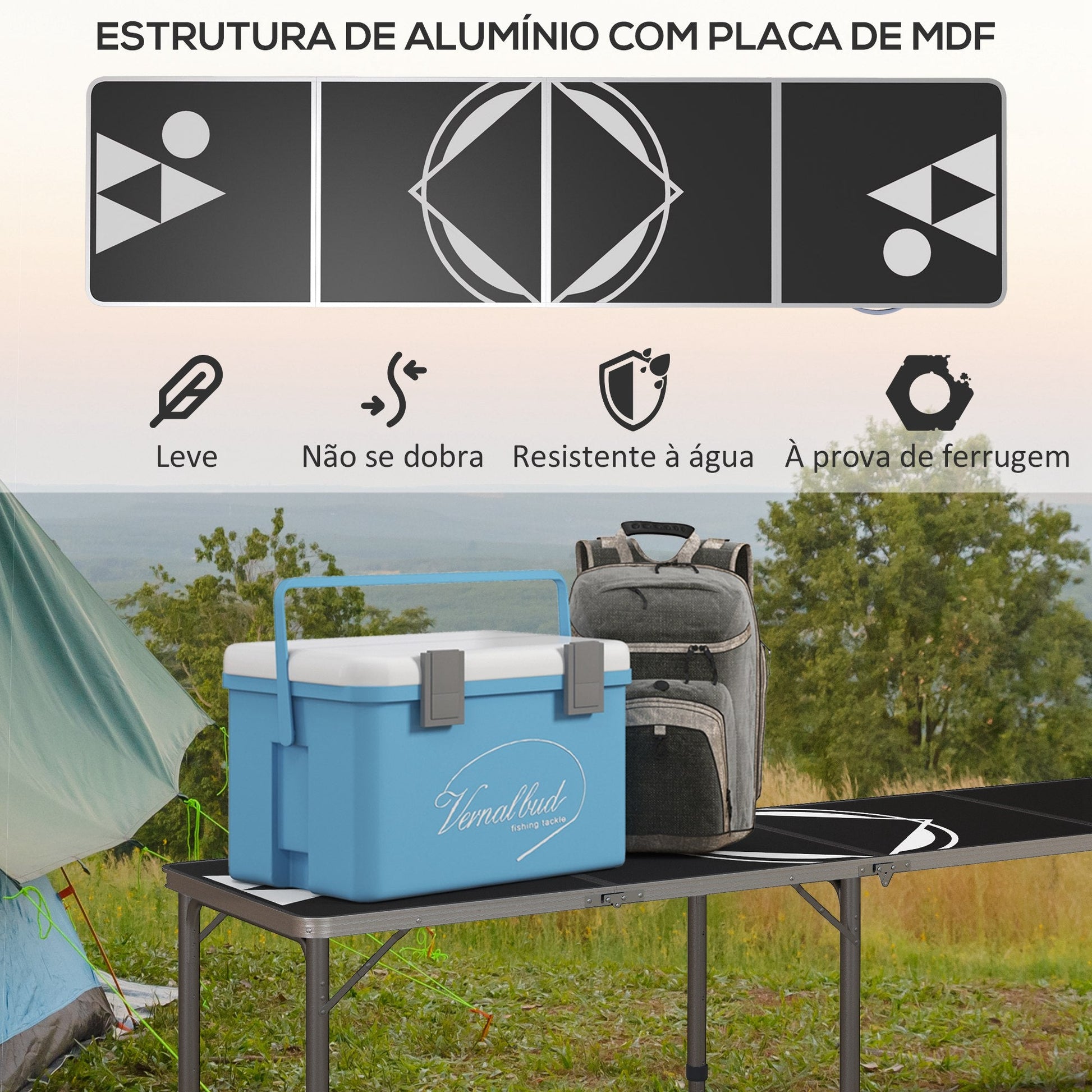 Mesa de Exterior Portátil Mesa de Piquenique Dobrável com Altura Ajustável em 3 Níveis e Pés de Alumínio para Jardim Campismo 240x60x54-70 cm Preto e Prata