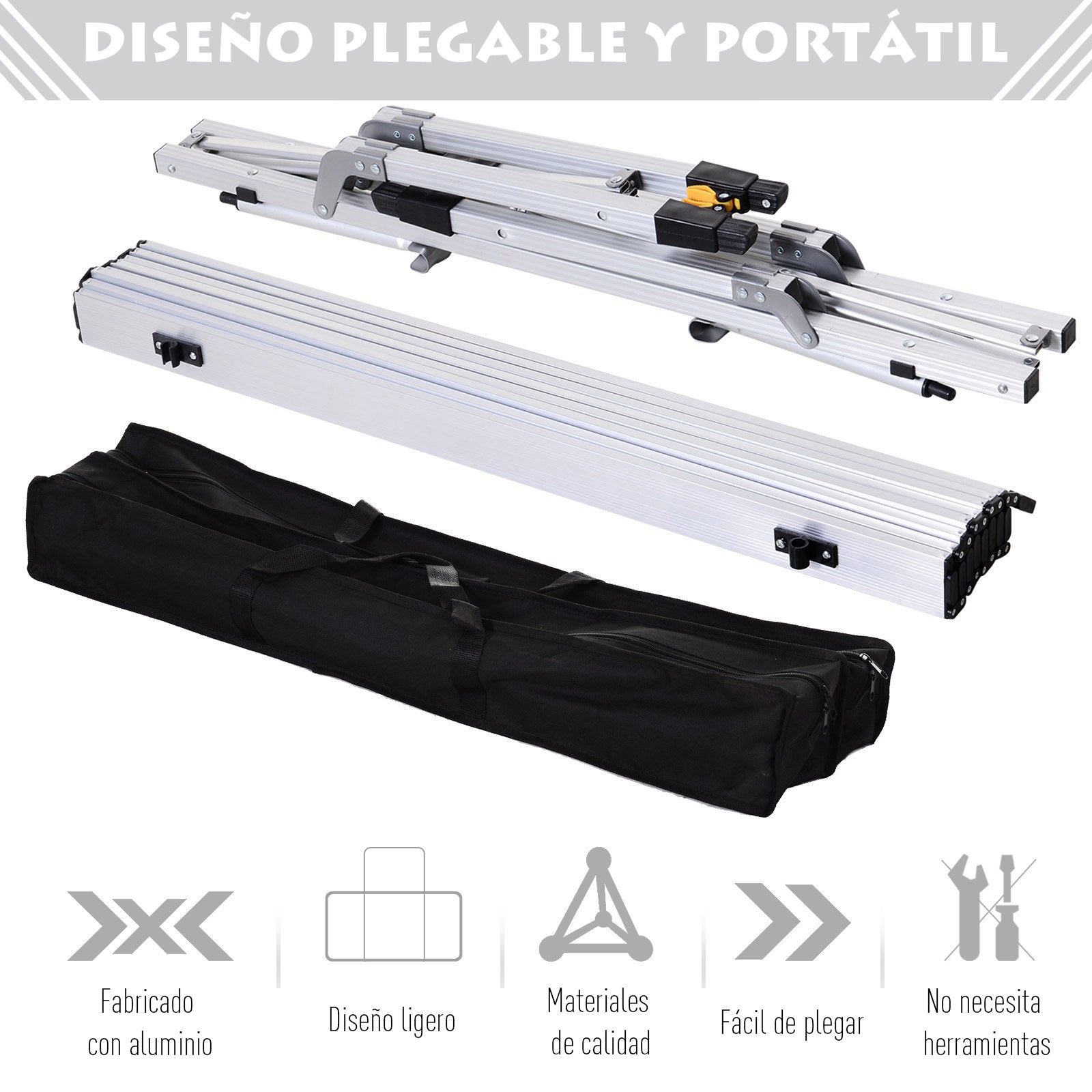 Mesa de piquenique dobrável Mesa de camping de alumínio Altura regulável 90x53x45 / 65 cm Carga 30Kg