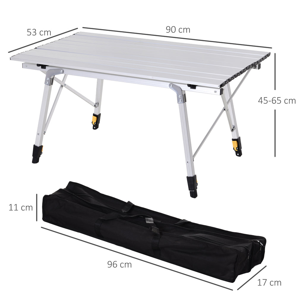Mesa de piquenique dobrável Mesa de camping de alumínio Altura regulável 90x53x45 / 65 cm Carga 30Kg