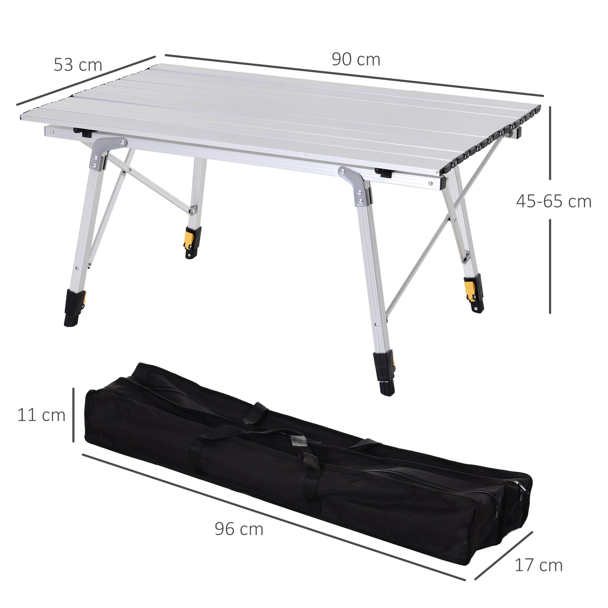Mesa de piquenique dobrável Mesa de camping de alumínio Altura regulável 90x53x45 / 65 cm Carga 30Kg
