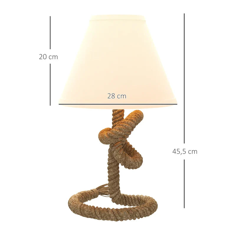 Candeeiro de Mesa LED Candeeiro de Mesa de Cabeceira com Base de Metal Corda de Linho e Ecrã de Tecido Suporte para Lâmpada E27 Máx. 40W Luzes Branco Quente para Dormitório Ø28x45,5 cm Marrom e Bege