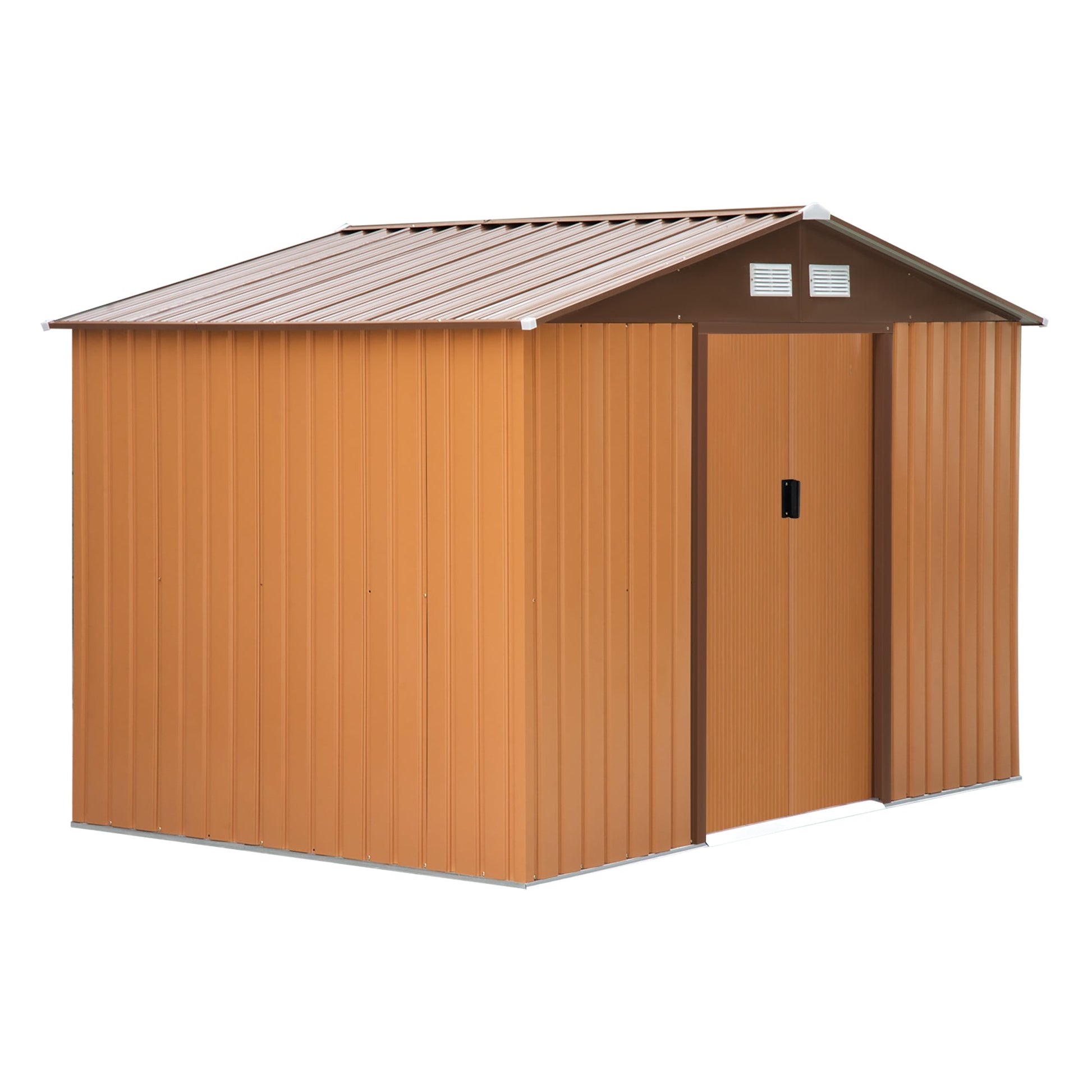 Abrigo de Jardim Exterior 4,83m² 277x195x192cm Abrigo de Jardim Metálico para Armazenamento de Ferramentas com Base de Reforço Incluída e 4 Janelas Marrom