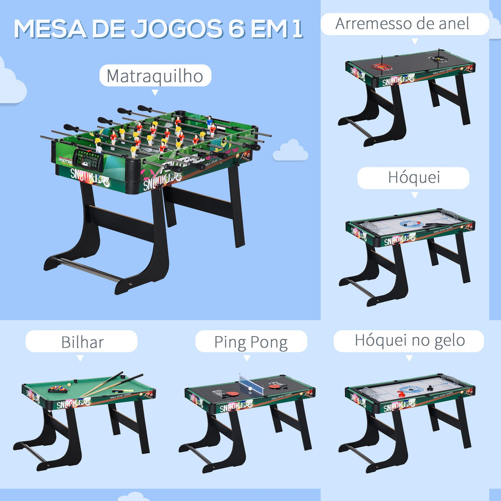 Mesa Multi Jogos para Crianças acima de 7 Anos Mesa de Jogos 6 em 1 Dobrável Bilhar Matraquilho Ping Pong Lançamento de Anéis Hóquei com Bastão e Hóquei com Discos118x104x71cm Multicor