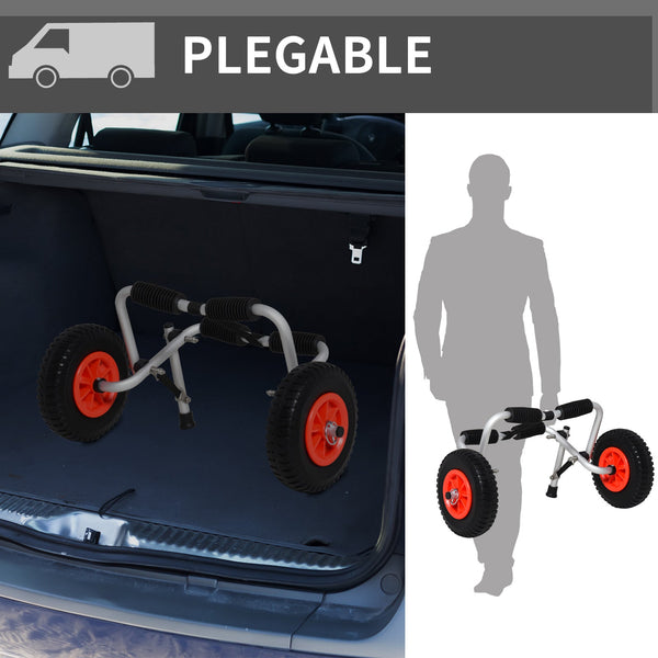 Carrinho de transporte dobrável para caiaque carga 75 kg de alumínio ajuste universal com rodas para barco canoa 57,5x33x24 cm prata