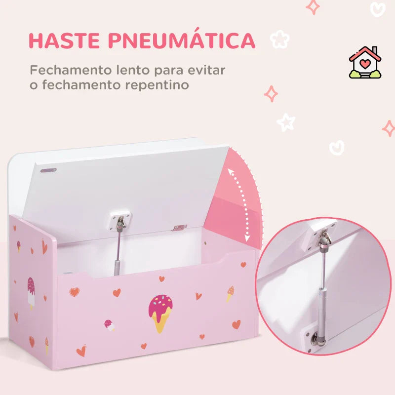 Baú Infantil 2 em 1 Baú de Armazenamento Organizador de Brinquedos para Crianças acima de 18 Meses com Tampa de Fechamento Seguro para Dormitório Sala de Jogos Carga 50kg 60x30x50cm Rosa