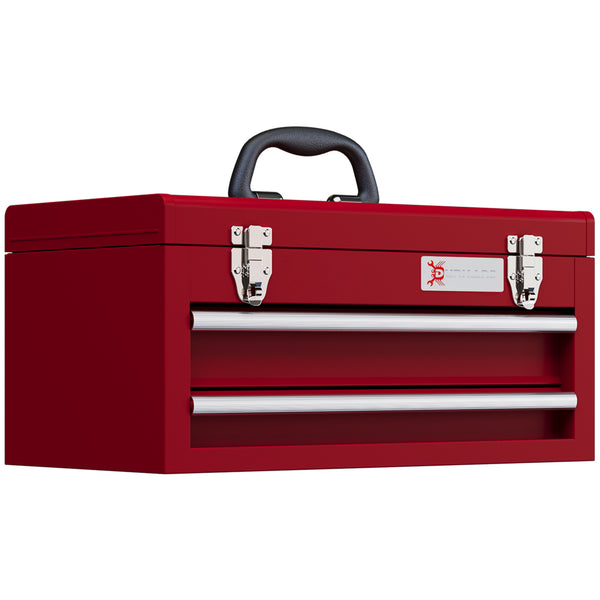 Caixa de Ferramentas de Aço com 2 Gavetas Tampa Abatível e Fechaduras Metálicas Mala de Ferramentas Portátil para Oficina Bricolage Casa 46x24x22 cm Vermelho