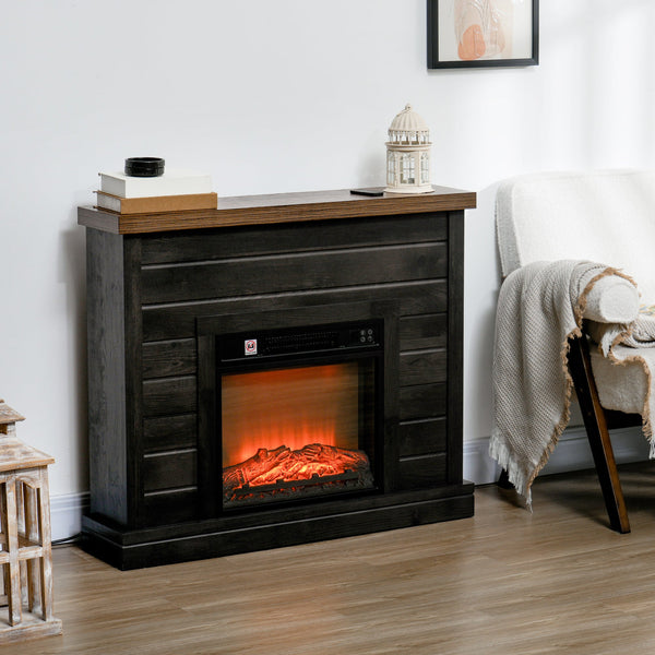 Lareira Elétrica 1800W Lareira Decorativa com Efeito de Chama Realista Controlo Remoto Temporizador Semanal Proteção Contra Sobreaquecimento para Ambientes de 30 m² 96,5x22x81,7 cm Marrom Acinzentado
