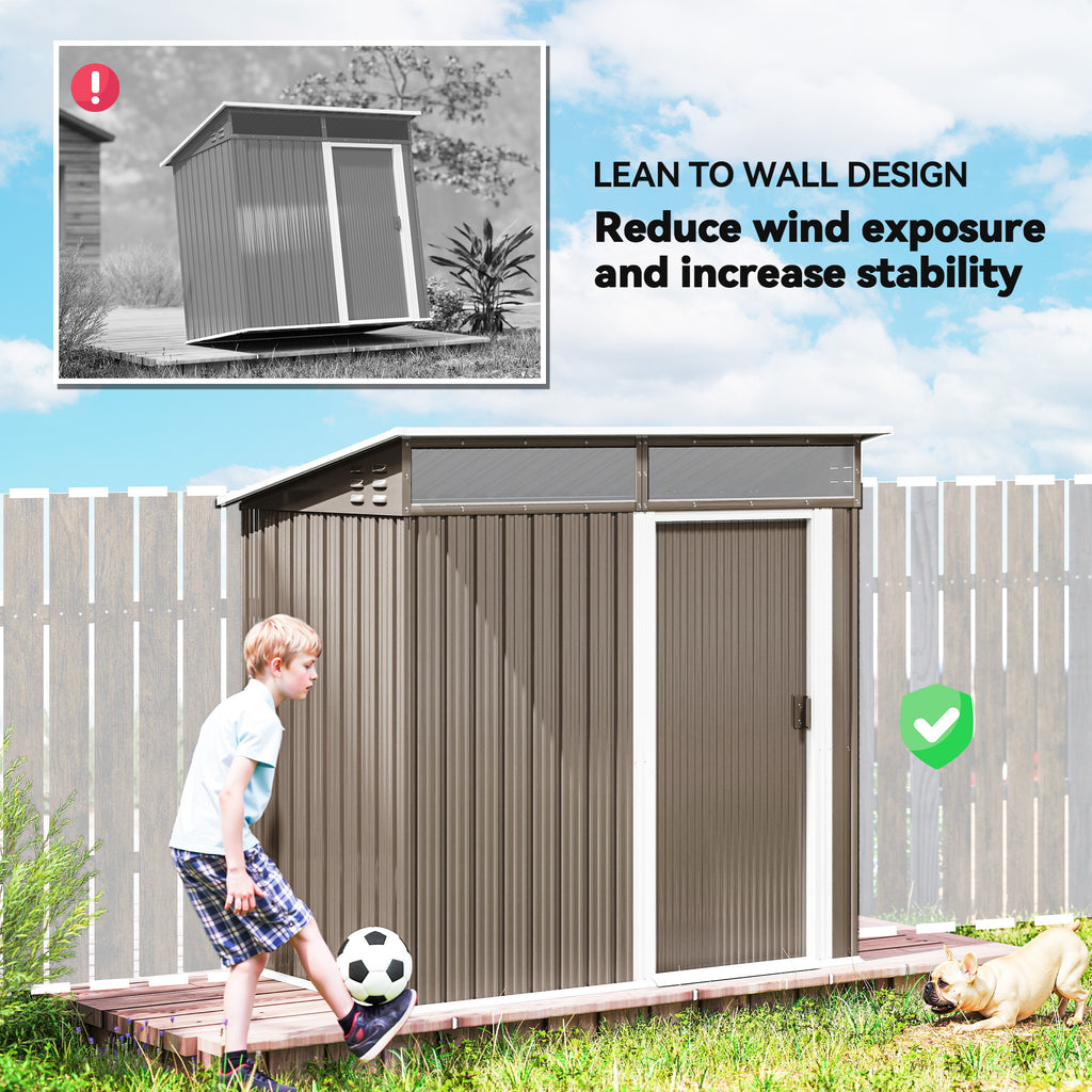 Abrigo de Jardim 1,9m² 195x122x182 cm Abrigo de Exterior com Base Reforçada (Chão NÃO Incluído) Porta Corredera Janelas Abrigo de Ferramentas para Pátio Marrom Claro