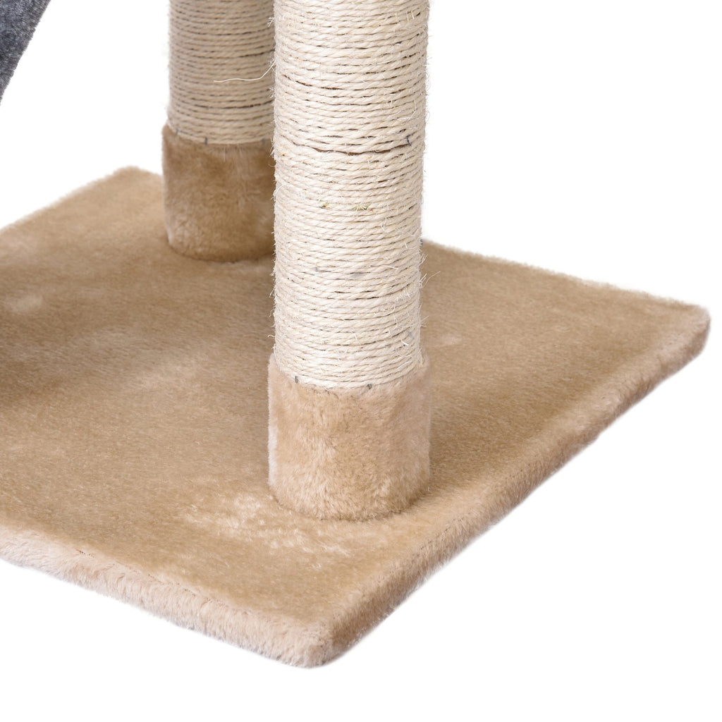 PawHut Arranhador para Gatos 40x40x98 cm com Caverna Brinquedo Suspenso Rampa e Postes de Arranhar em Corda de Sisal Cinza e Bege
