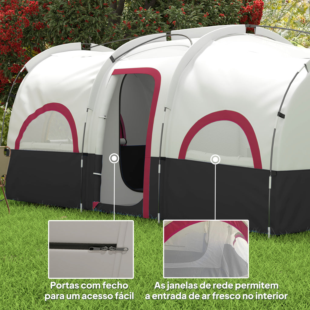 Tenda de Campismo Familiar Tipo Túnel Tenda para 4-6 Pessoas Impermeável 3.000 mm Tenda de Campismo Dobrável com 2 Quartos e Saco de Transporte 435x251x195 cm Cinzento Escuro