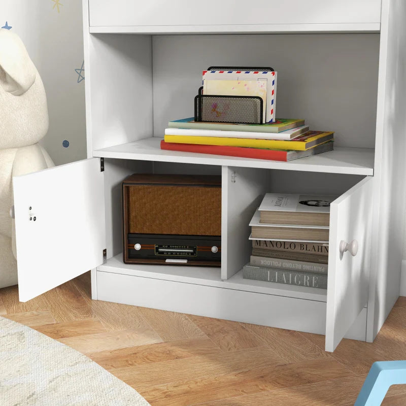 Estante para Brinquedos Infantil Estante de Livros para Crianças de 3 a 8 Anos para Brinquedos Sapatos com 3 Compartimentos e 2 Armários para Dormitório 60x29,5x100 cm Branco