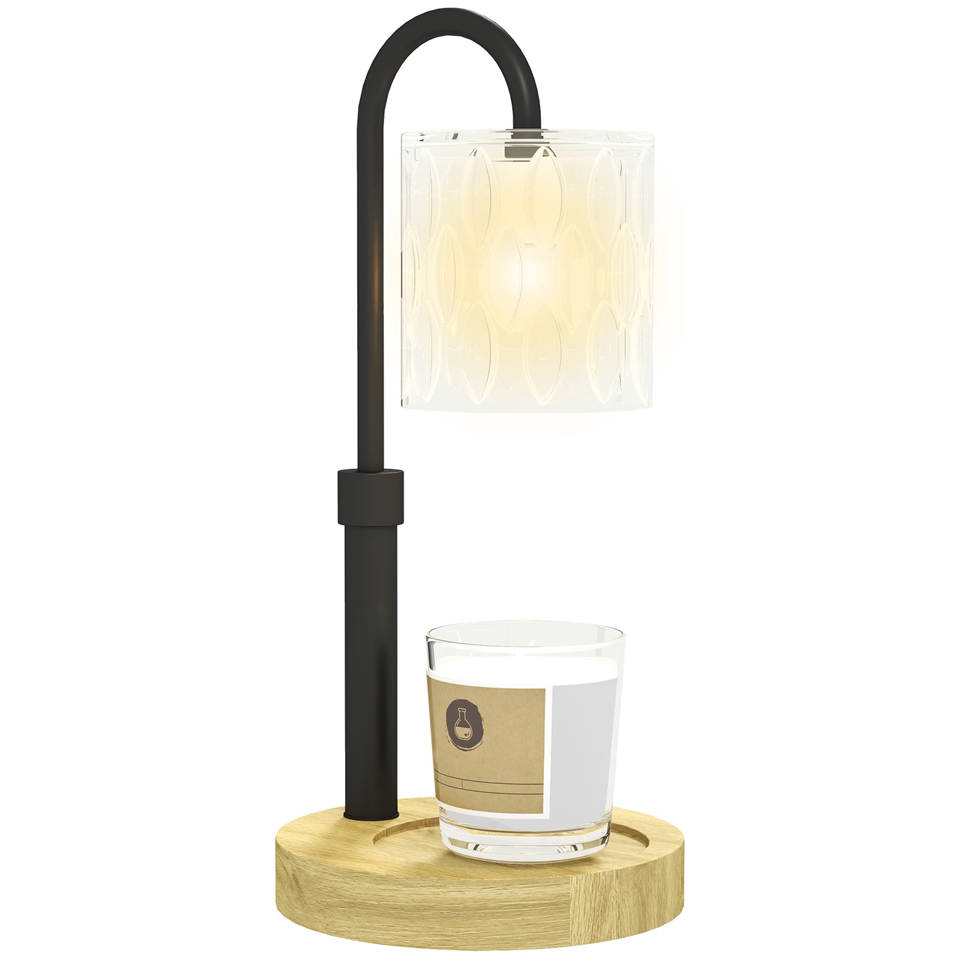Candeeiro de Mesa Candeeiro Aquecedor de Vela com Base de Madeira Ecrã de Vidro Candeeiro de Mesa para Dormitório Sala de Estar Escritório Ø15x32,5 cm Multicor