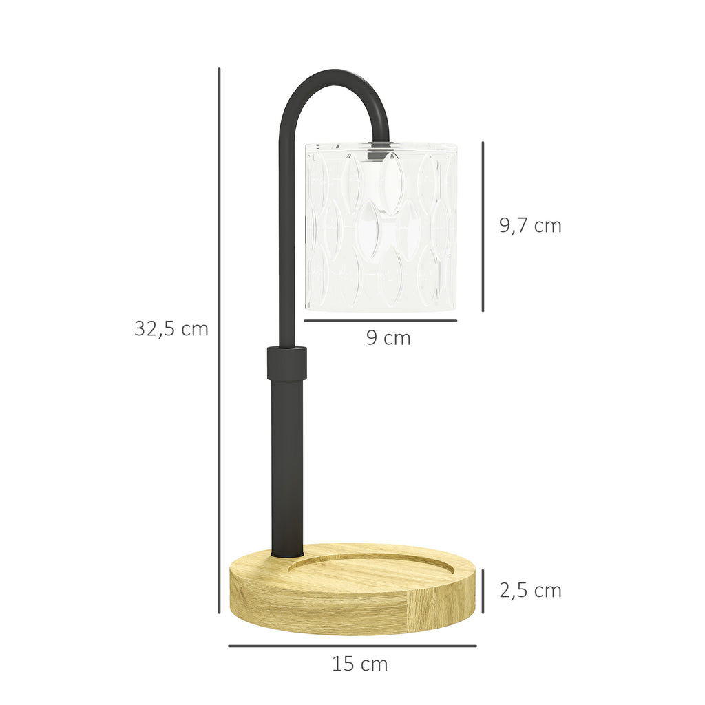 Candeeiro de Mesa Candeeiro Aquecedor de Vela com Base de Madeira Ecrã de Vidro Candeeiro de Mesa para Dormitório Sala de Estar Escritório Ø15x32,5 cm Multicor