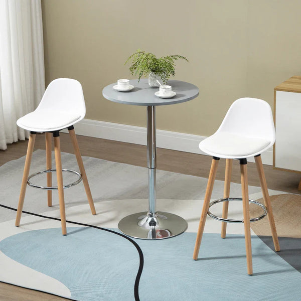 Conjunto de 2 Bancos de Bar Estofado em PU Bancos Altos de Cozinha com Assento de 69 cm e Pés de Madeira para Cozinha Sala de Jantar 38,5x42,5x91cm Branco