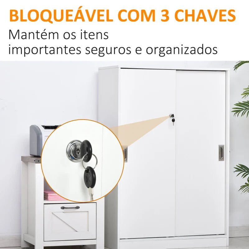 Armário de escritório com 2 portas deslizantes e 3 prateleiras para escritorio 80x40x120 cm Branco
