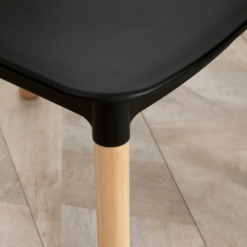 Conjunto de 4 Cadeiras Estilo Nórdico Cadeiras de Cozinha com Encosto Alto Assento de Polipropileno e Pés de Madeira de Faia Carga Máx. 120kg 48x52,5x83cm Preto e Madeira