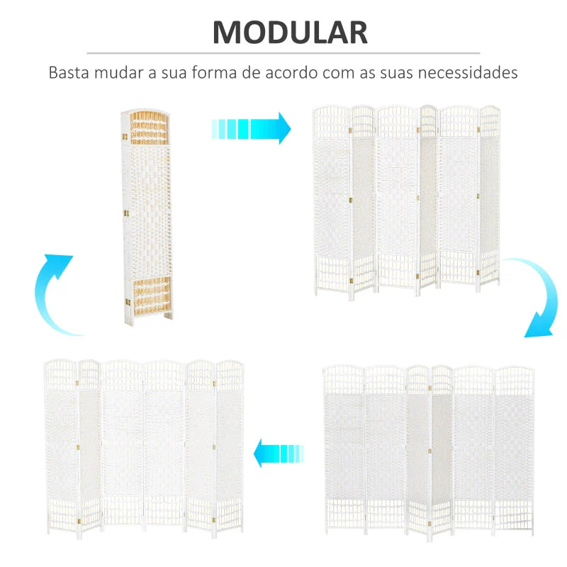 Biombo de 6 Paineis Separador de Ambientes Dobrável 242x170cm Divisória de Habitações de Fibra de Papel Decoração Elegante para Dormitório Sala de Estar Branco
