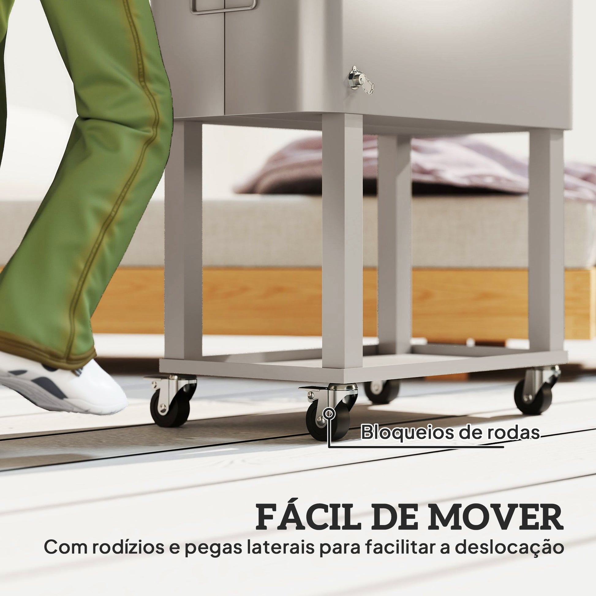 Carrinho Refrigerador de Bebidas de 56L Carrinho Refrigerador com Rodas Abridor de Garrafas e Prateleira para Pátio Festas Terraço Praia 67x35x80 cm Cinzento Claro