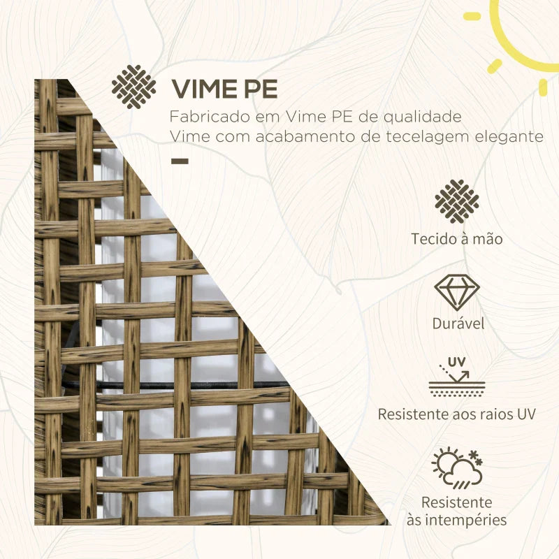 Candeeiro de Jardim de Vime Sintético Candeeiro Solar de Exterior com Luzes LED Ligar/Desligar Automático para Varanda Pátio 15,5x15,5x69cm Marrom Areia
