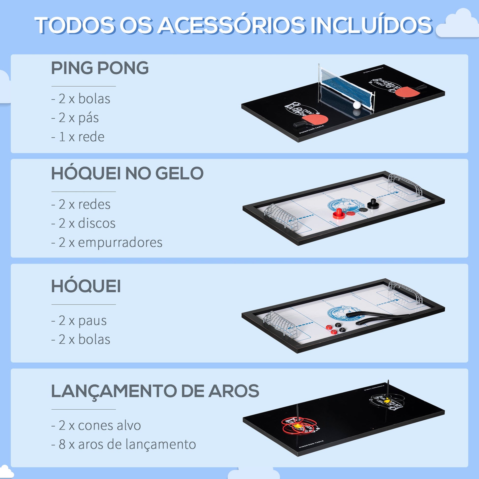 Mesa Multi Jogos para Crianças acima de 7 Anos Mesa de Jogos 6 em 1 com Rodas Bilhar Matraquilho Ping Pong Lançamento de Anéis Hóquei com Bastão e Hóquei com Discos 120x88x79cm Multicor