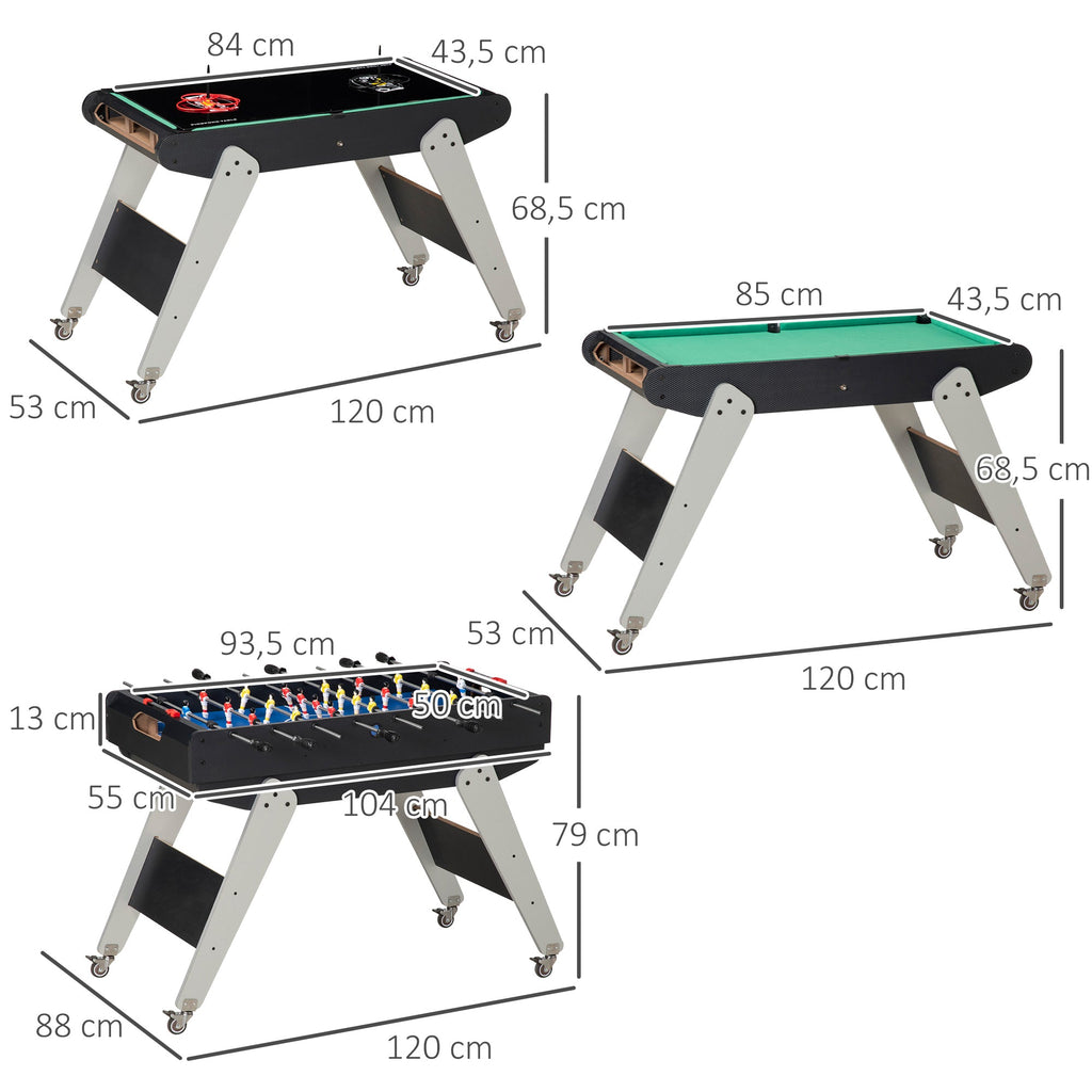 Mesa Multi Jogos para Crianças acima de 7 Anos Mesa de Jogos 6 em 1 com Rodas Bilhar Matraquilho Ping Pong Lançamento de Anéis Hóquei com Bastão e Hóquei com Discos 120x88x79cm Multicor
