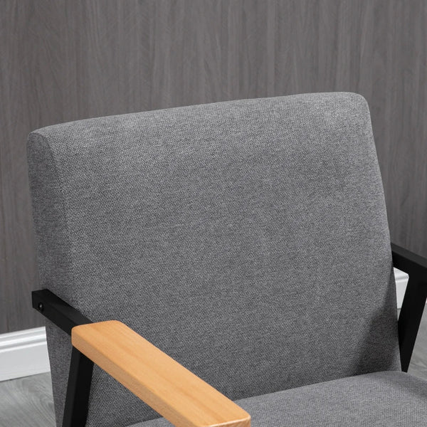 Poltrona de Sala de Estar Poltrona Moderna Estofada em Poliéster com Apoio para os Braços de Madeira e Pés de Aço para Escritório Dormitório 64x5x70x83,5 cm Cinza