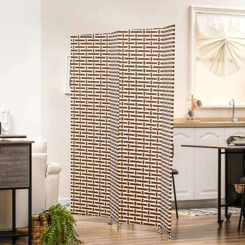 Biombo Separador de Ambientes de 4 Paineis Biombo Dobrável 180x180cm Separador de Ambientes Decoração Elegante para Dormitórios Sala de Estar Cozinha Marrom e Branco