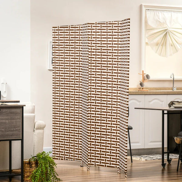 Biombo Separador de Ambientes de 4 Paineis Biombo Dobrável 180x180cm Separador de Ambientes Decoração Elegante para Dormitórios Sala de Estar Cozinha Marrom e Branco