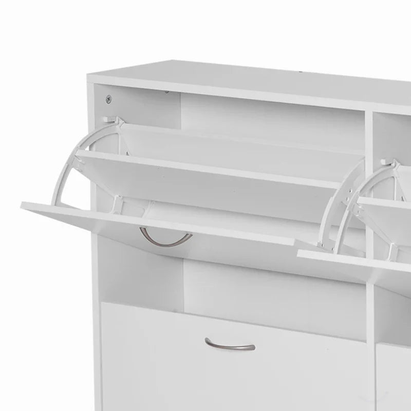 Móvel Sapateira Branca Sapateira Moderna com 4 Gavetas Abatíveis e Prateleiras Ajustáveis para 16-24 Pares de Sapatos para Corredor Entrada 120x24x81 cm Branco