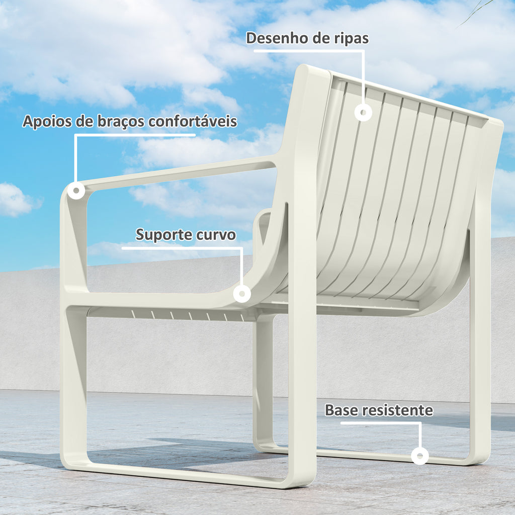 Conjunto de Jardim 5 Peças Móveis de Exterior com 2 Poltronas 1 Sofá de 2 Lugares e 2 Mesas de Centro Desenho de Ripas Impermeável Anti-UV Branco