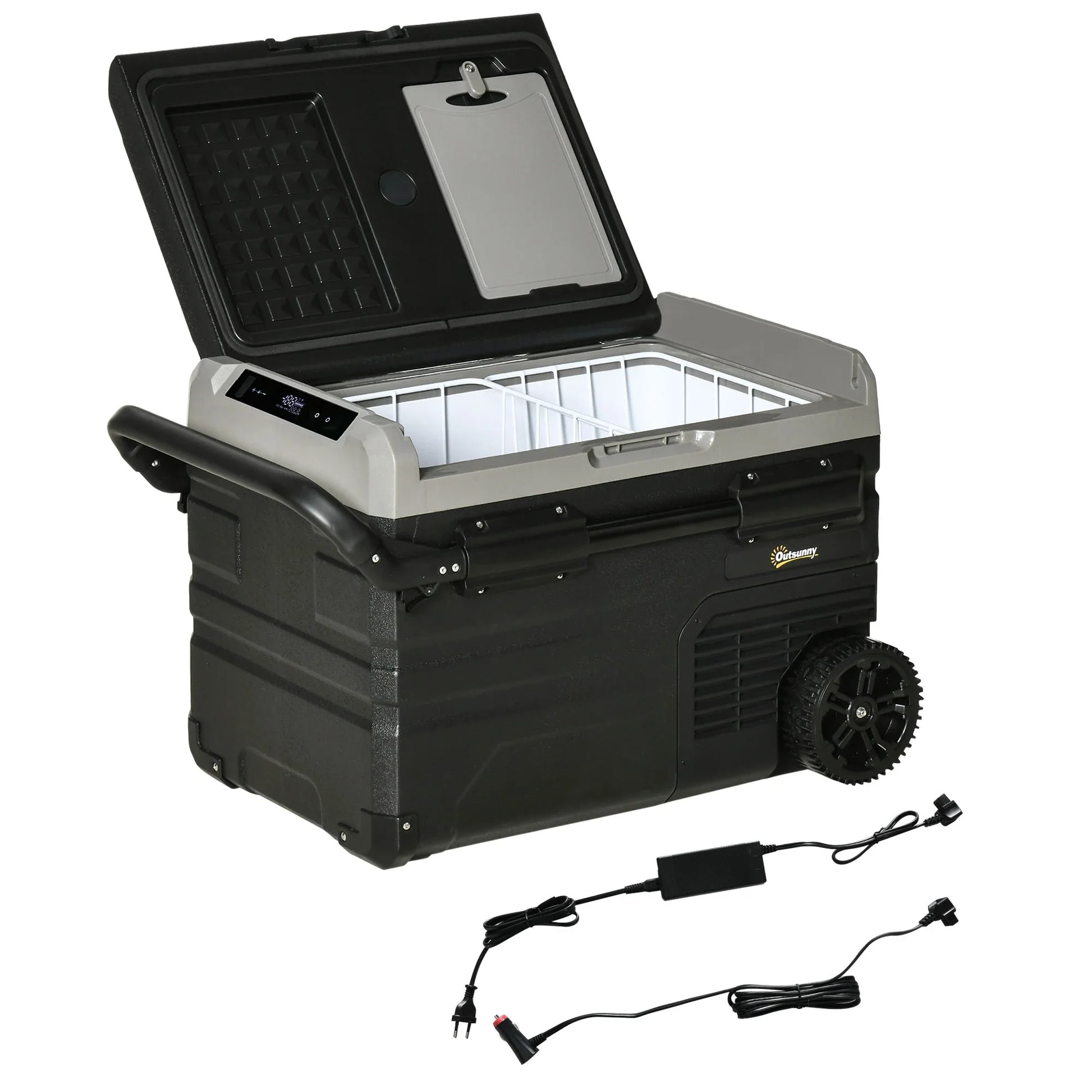 Geleira Elétrica Portátil 40L com Compressor - CC 12V/24V, até -20°C, LED Tátil e Rodas - 71,1x46x44 cm - Preto