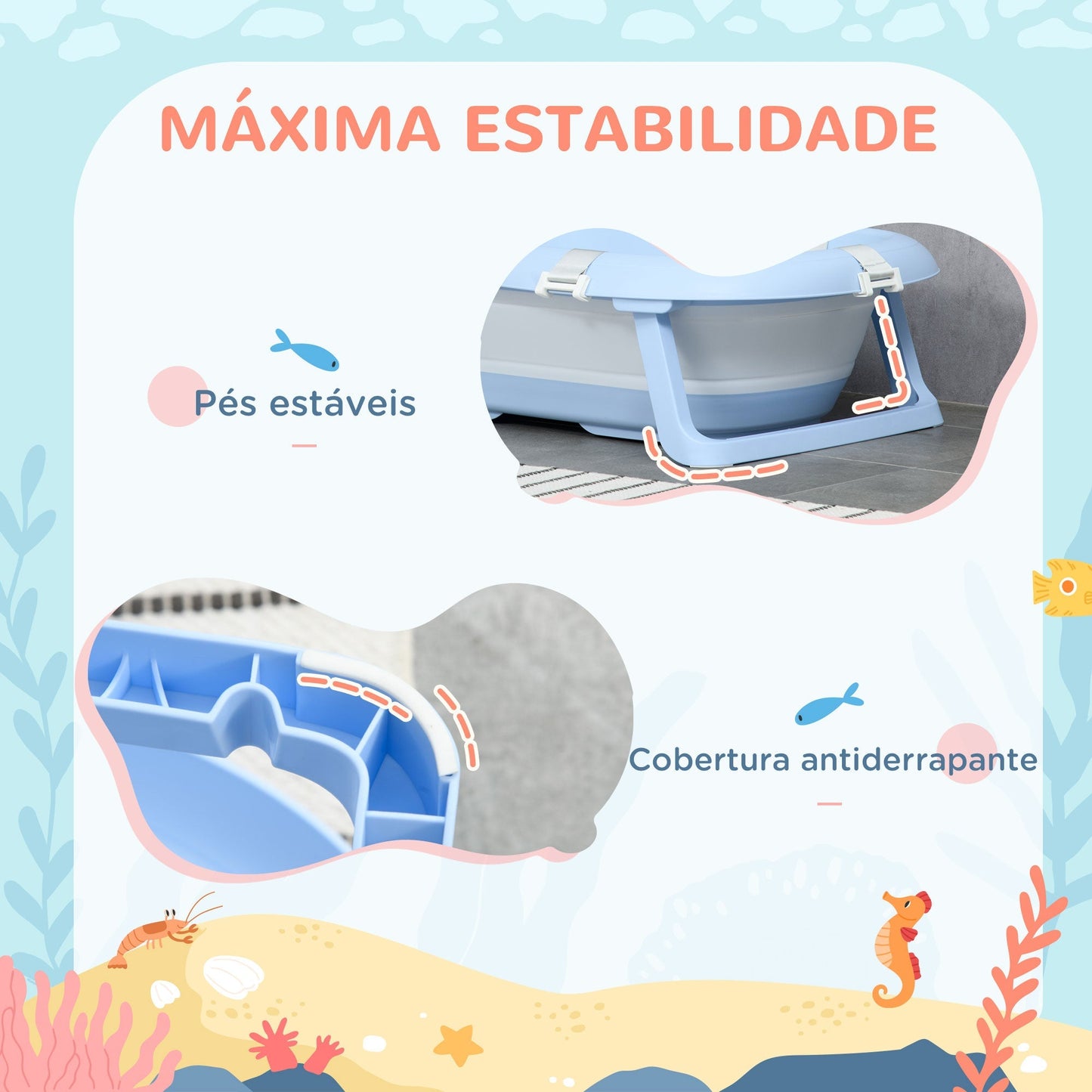 ZONEKIZ Banheira para Bebé Recém Nascido Dobrável 40L com Almofada Pés Antiderrapantes Orifício de Drenagem e Suporte para Duche 83x48x23,5 cm Azul - A minha loja