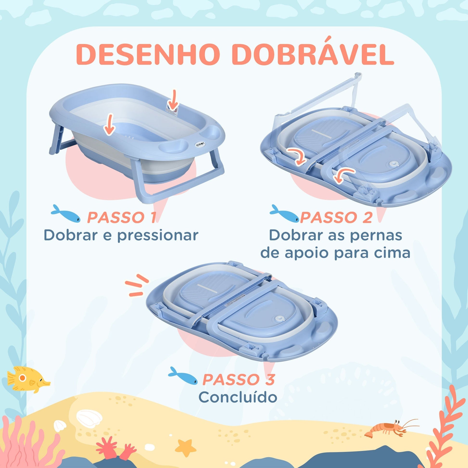 ZONEKIZ Banheira para Bebé Recém Nascido Dobrável 40L com Almofada Pés Antiderrapantes Orifício de Drenagem e Suporte para Duche 83x48x23,5 cm Azul - A minha loja