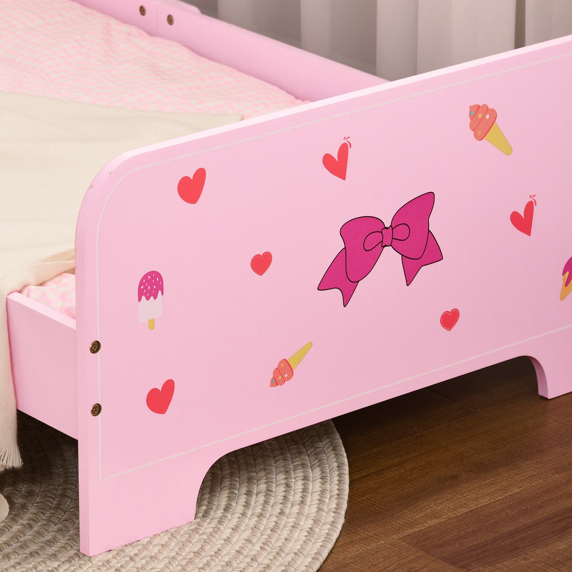 ZONEKIZ Cama para Crianças de 3 - 6 Anos 143x74x59cm Cama Infantil de Madeira com Barreiras de Proteção Carga Máxima 80kg Rosa - A minha loja