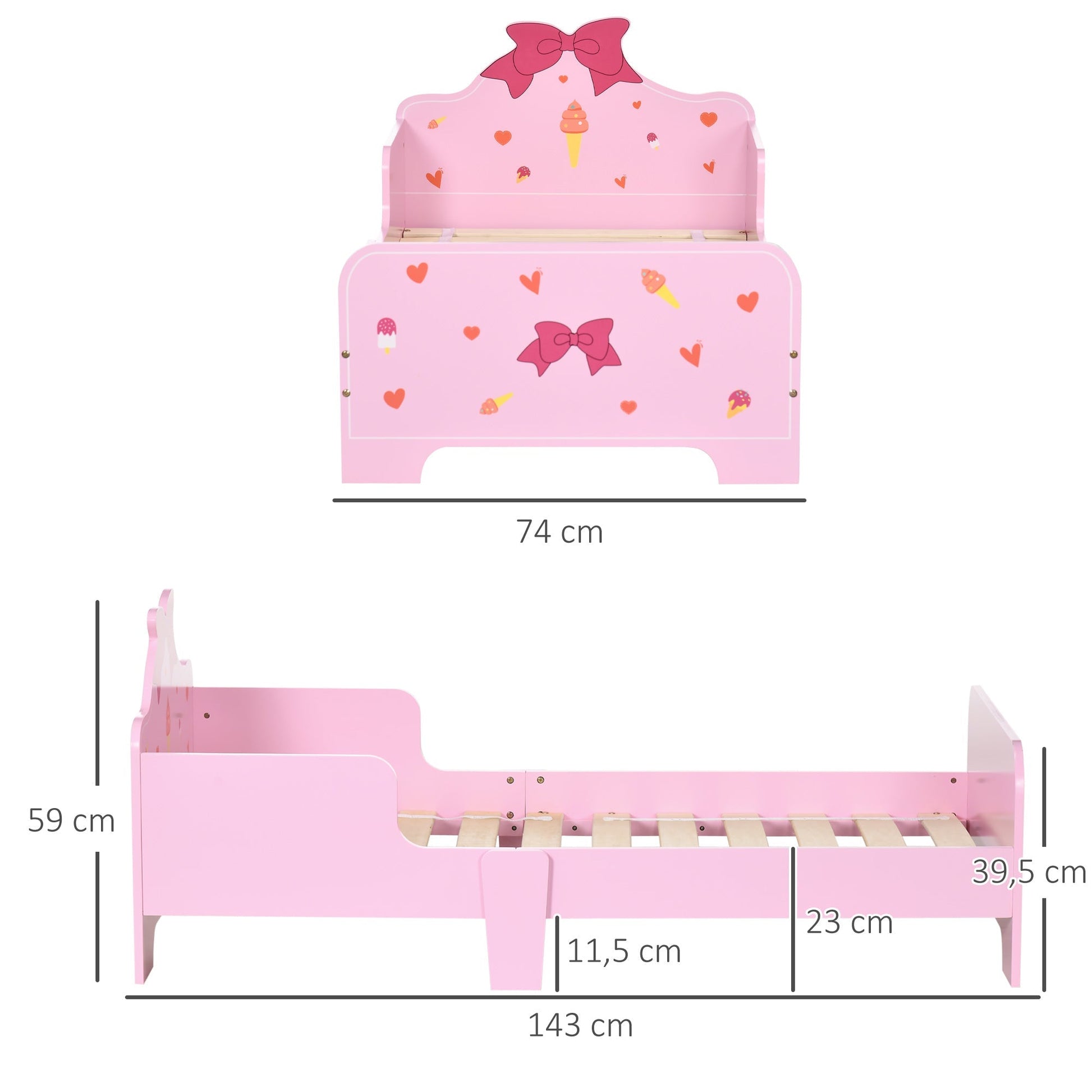 ZONEKIZ Cama para Crianças de 3 - 6 Anos 143x74x59cm Cama Infantil de Madeira com Barreiras de Proteção Carga Máxima 80kg Rosa - A minha loja