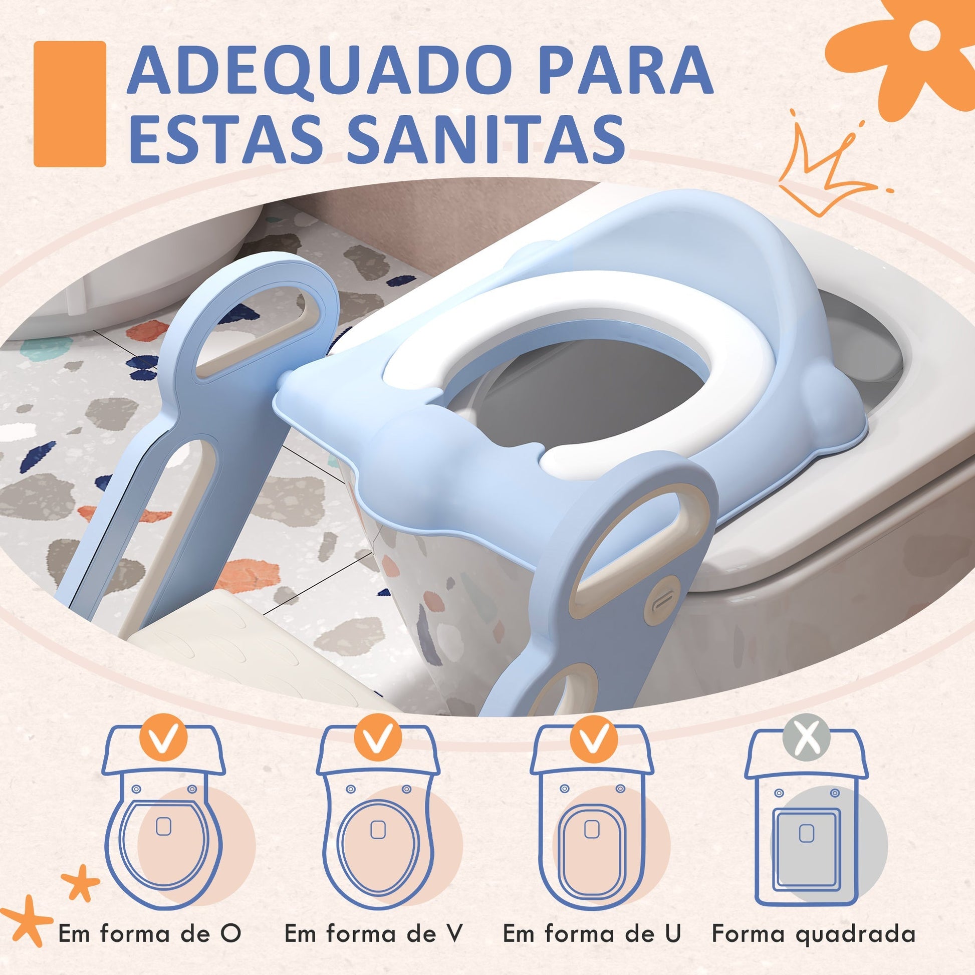 ZONEKIZ Redutor Sanita com Escada Adaptador Sanita para Crianças Dobrável para Casa de Banho Redutor de Sanita para Crianças de 2 - 6 Anos Portátil com Almofadas Antiderrapantes 67,9x42,8x51,5 cm Azul - A minha loja