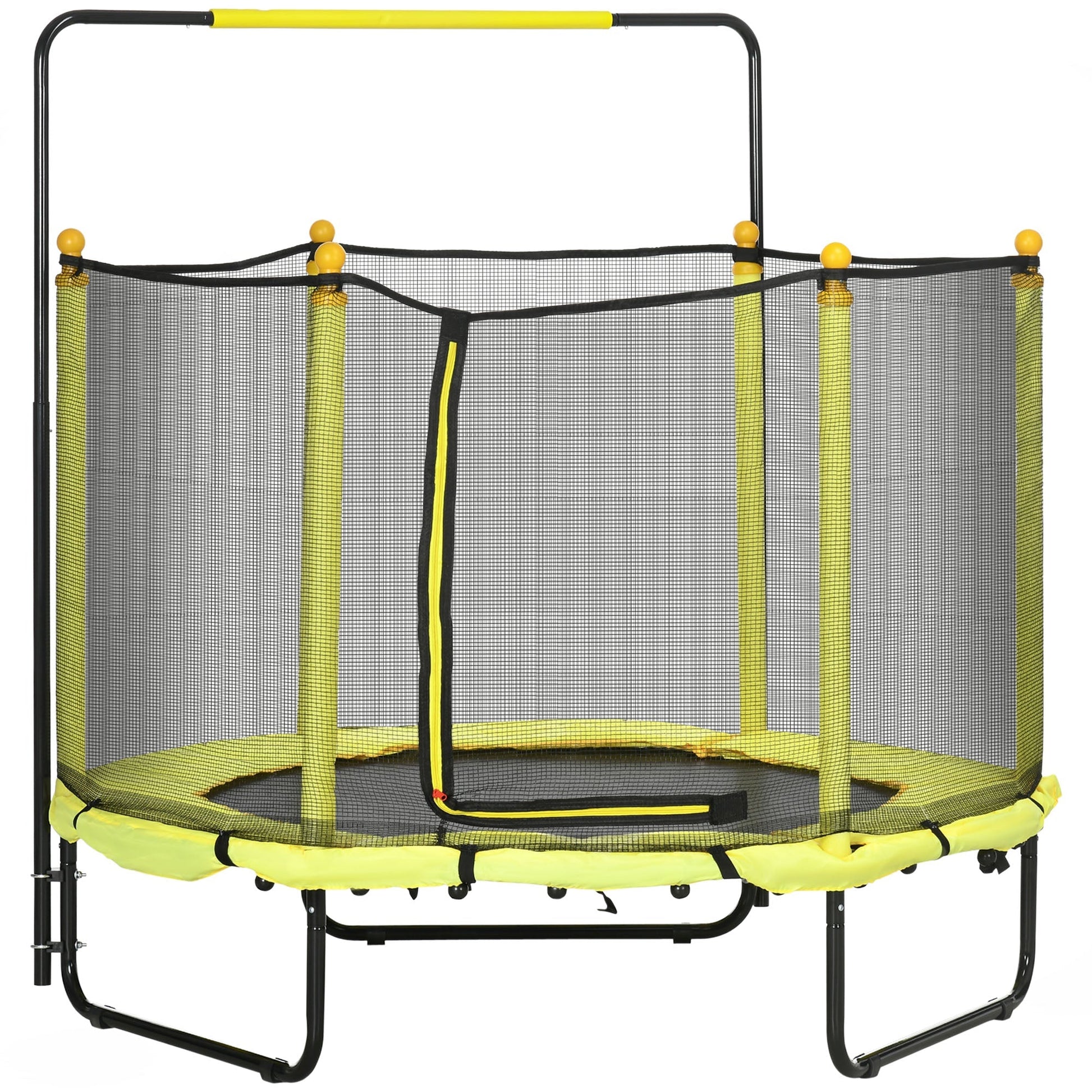 ZONEKIZ Trampolim Infantil Ø110 cm Trampolim para Crianças de 1 - 10 Anos com Rede de Segurança Barra Ajustável para Interior e Exterior Ø140x120 - 140 cm Amarelo - A minha loja