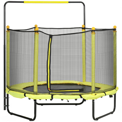 ZONEKIZ Trampolim Infantil Ø110 cm Trampolim para Crianças de 1 - 10 Anos com Rede de Segurança Barra Ajustável para Interior e Exterior Ø140x120 - 140 cm Amarelo - A minha loja